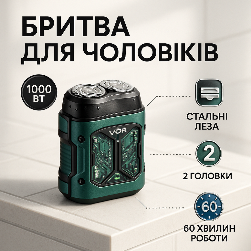 Мужская влагостойкая электробритва VGR V-344, Електробритва для бороды, Электробритва для сухого бритья RE-58 Львов - изображение 16