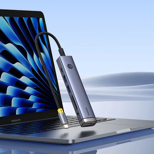 USB-хаб Baseus UltraJoy Series 7-Port HUB AIR Space Grey (Type-C to HDMI4K@60Hz*1+USB3.0*2+PD*1+SD/TF3.0*1+3.5mm*1) Одесса - изображение 8