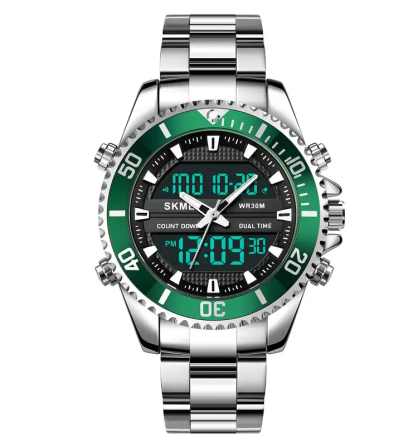 Чоловічий наручний годинник Skmei 1850 (Сріблясті з зелений) Вінниця