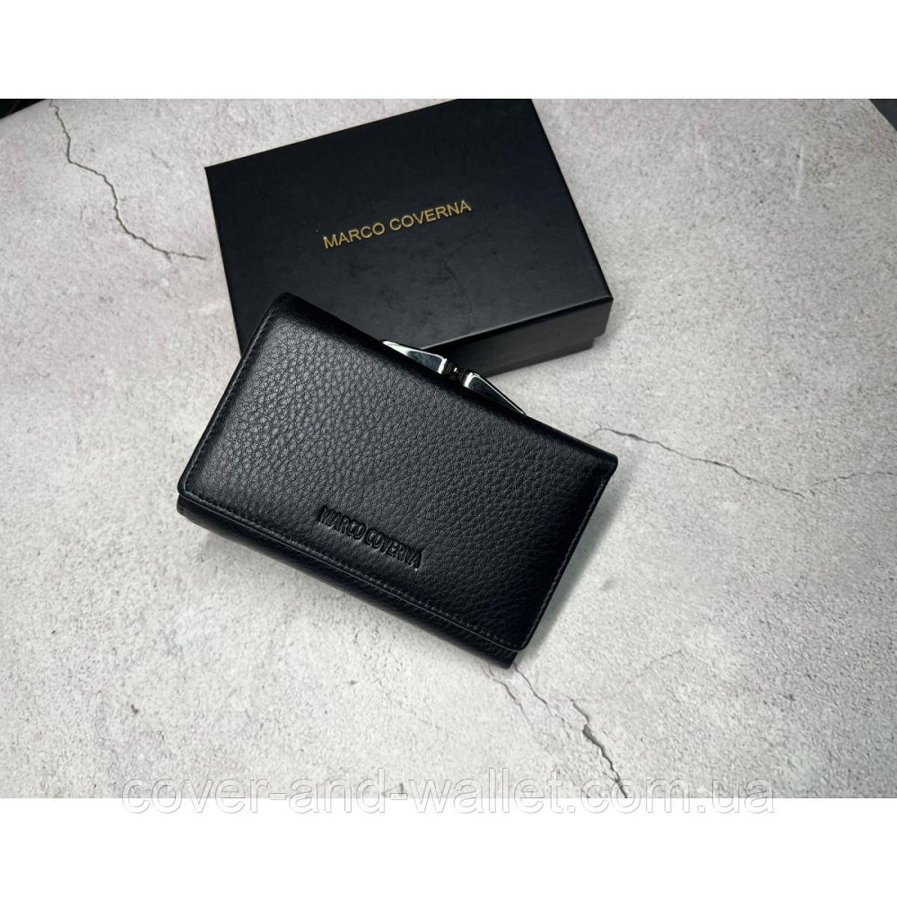 Женский черный кошелек небольшого размера из натуральной кожи с монетницей Marco Coverna W 003 Киев - изображение 8