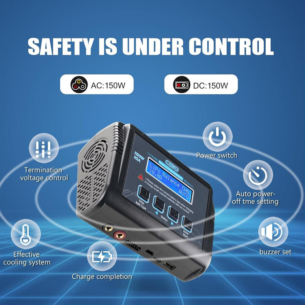 LiPo зарядний пристрій С150 150W 10A AC/DC з балансуванням та підтримкою Li-ion/LiFe/NiMH/NiCd/LiHV/Pb акумуляторів BMS контролер Київ - фото 7