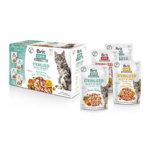 Корм вологий Brit Care Fillets in Gravy Flavour box Sterilized д/стерилізованих котів філе в соусі набір смаків 12 х 85 г Київ - фото 2