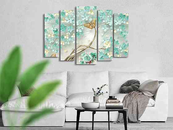 Модульна картина у вітальню / спальню Абстракція Квіти з метеликом Art-424_5 ( 80х118см ) Київ