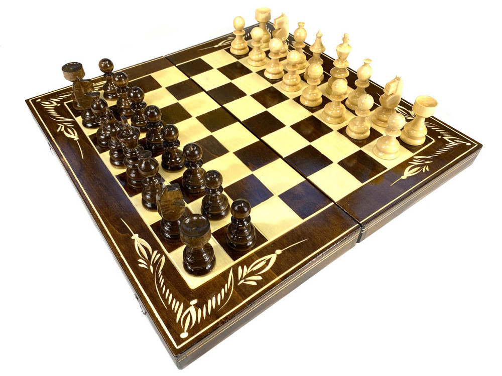 Шахматы, шашки, нарды, шахматная доска для игор 3 в 1 из натурального дерева размер 44.5х44.5 см (XL) Каменец-Подольский - изображение 2