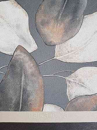 Обои виниловые на флизелиновой основе Rasch Incanto 1.06х10 листья крупные черные серые терракотовые Киев