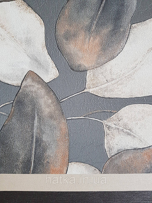 Обои виниловые на флизелиновой основе Rasch Incanto 1.06х10 листья крупные черные серые терракотовые Киев - изображение 6