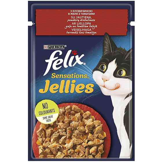 Вологий корм Фелікс Felix Sensations Jellies для кішок шматочки з яловичиною і томатами в желе 85 г, Purina Вінниця