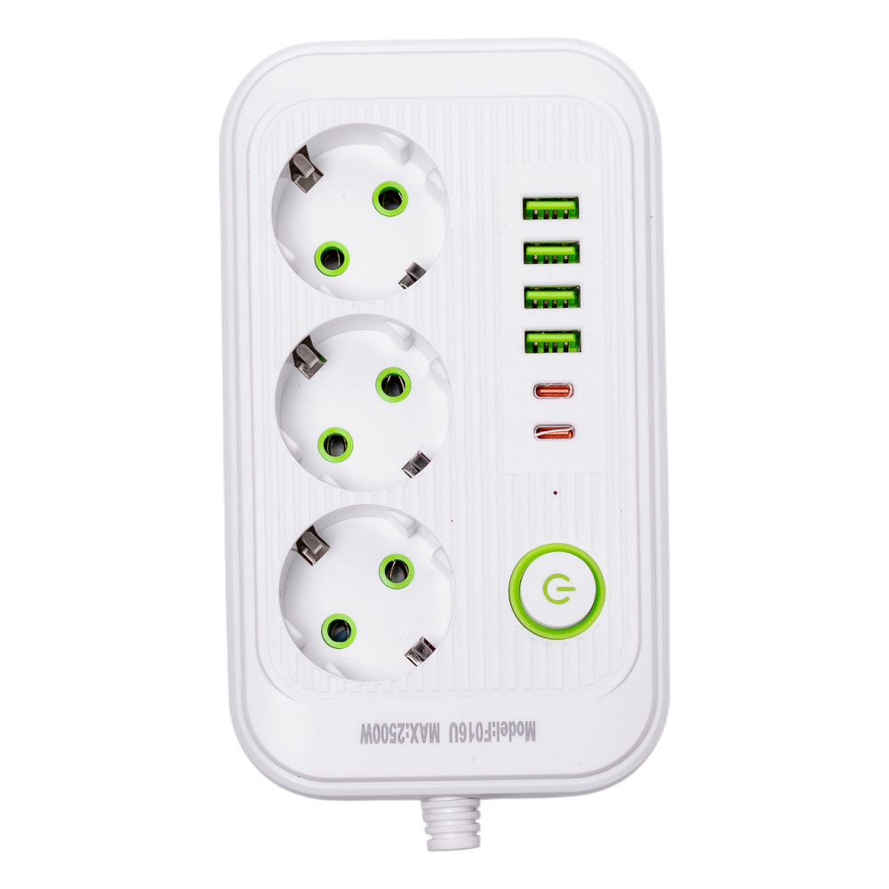 Сетевой фильтр кабель 4.75 м удлинитель F16 на 3 розетки 4 usb 2 type-c и кнопкой отключения Белый HP-5-21 Киев - изображение 3