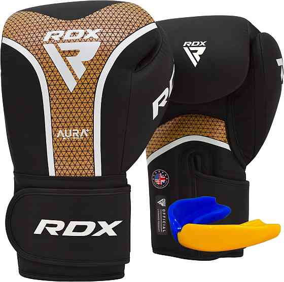 Боксерські рукавиці RDX AURA PLUS T-17 Black Golden 10 унцій (капа в комплекті) Кам'янське