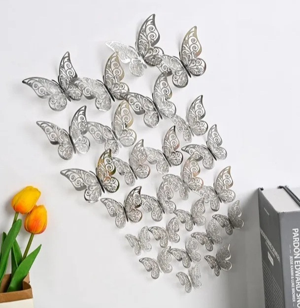 Бабочки интерьерные на стену 12 штук серебристый Киев - изображение 3