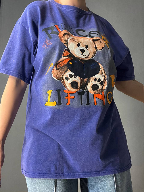Футболка жіноча YIGOU 76 тай-дай з ведмедиком оверсайз, синій, one size Київ - фото 14