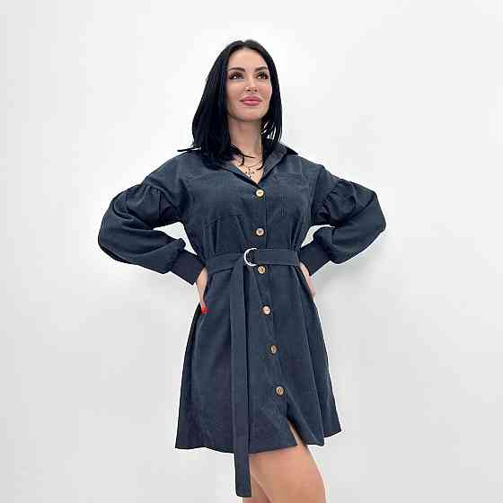 Вельветова сукня з широкими рукавами "Margo" оптом | Батал | Розпродаж моделі Графіт, 50-52 Київ