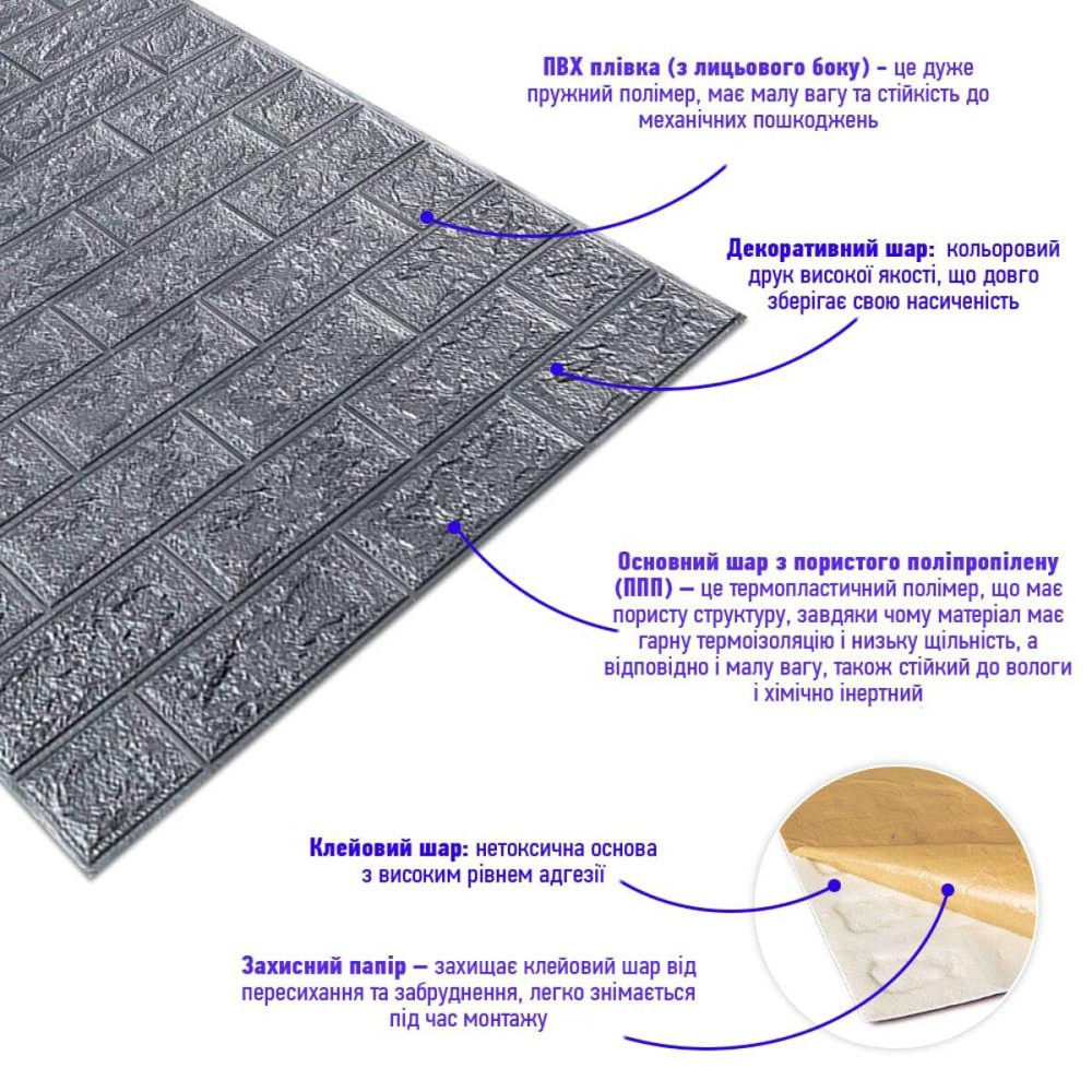 Самоклеюча 3D панель під срібну цеглу в рулоні 3080x700x3мм (R017-3) SW-00001445 Київ - фото 3