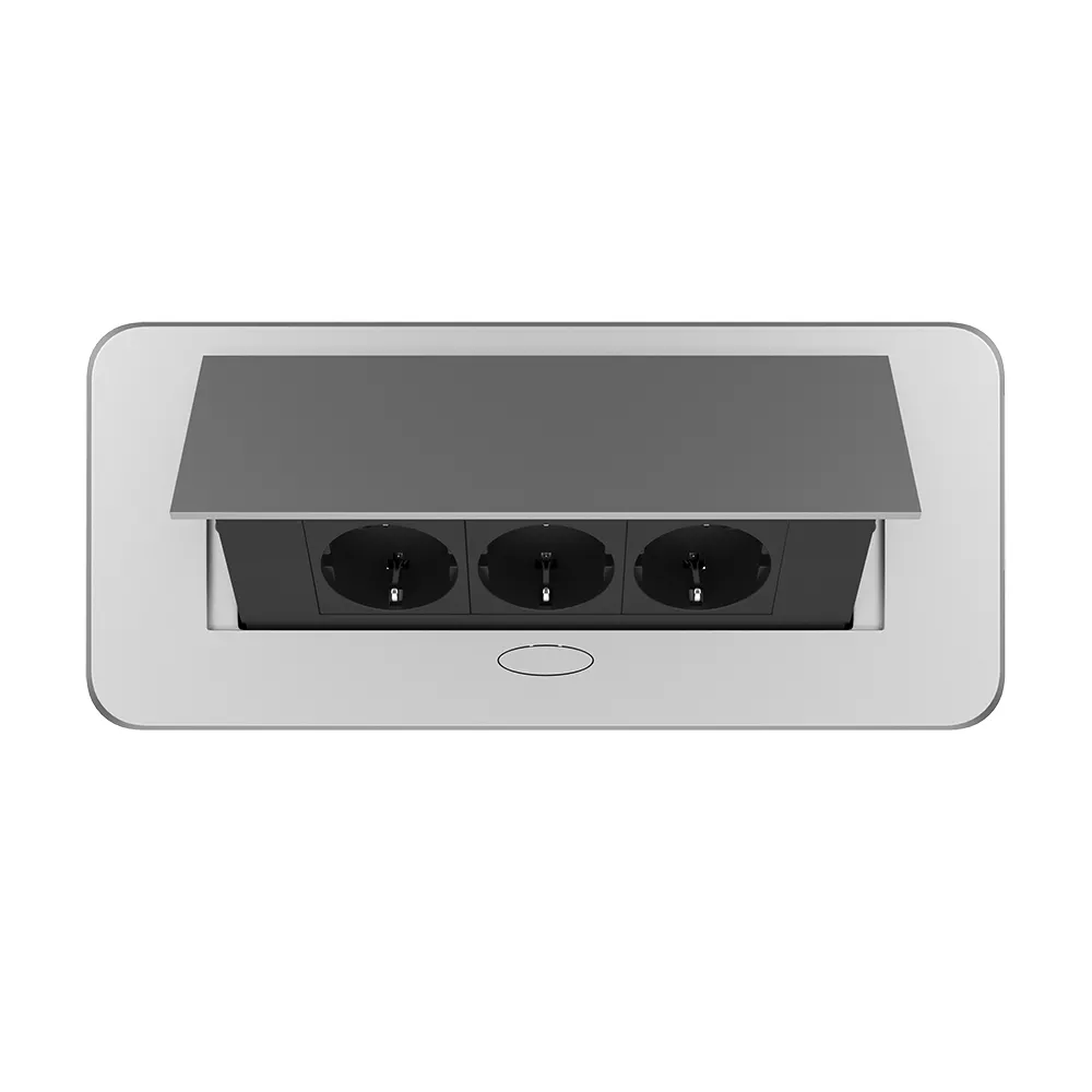 Меблева розетка потрійна LIVOLO срібна, вбудована у стільницю, для кухні/офісу/конференц-залу, висувна, з заземленням, плавне відкриття, алюміній 265× Коломыя - изображение 8