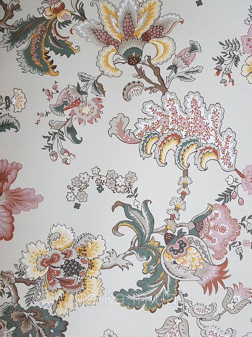 Шпалери флізелінові еко Rasch Sophia 0.53х10 рослинний принт квіти листя бордові жовті на бежевому Київ - фото 2