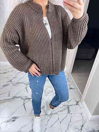 Кардиган в'язаний із капюоном на блискавці толстовка Шоколад Київ