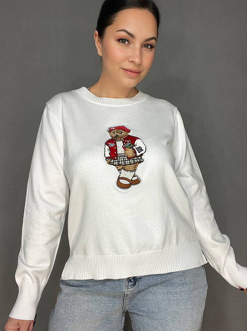 Свитер женский A-N 2609 с нашивкой медвежонок оверсайз базовый one size, белый, one size Киев - изображение 13