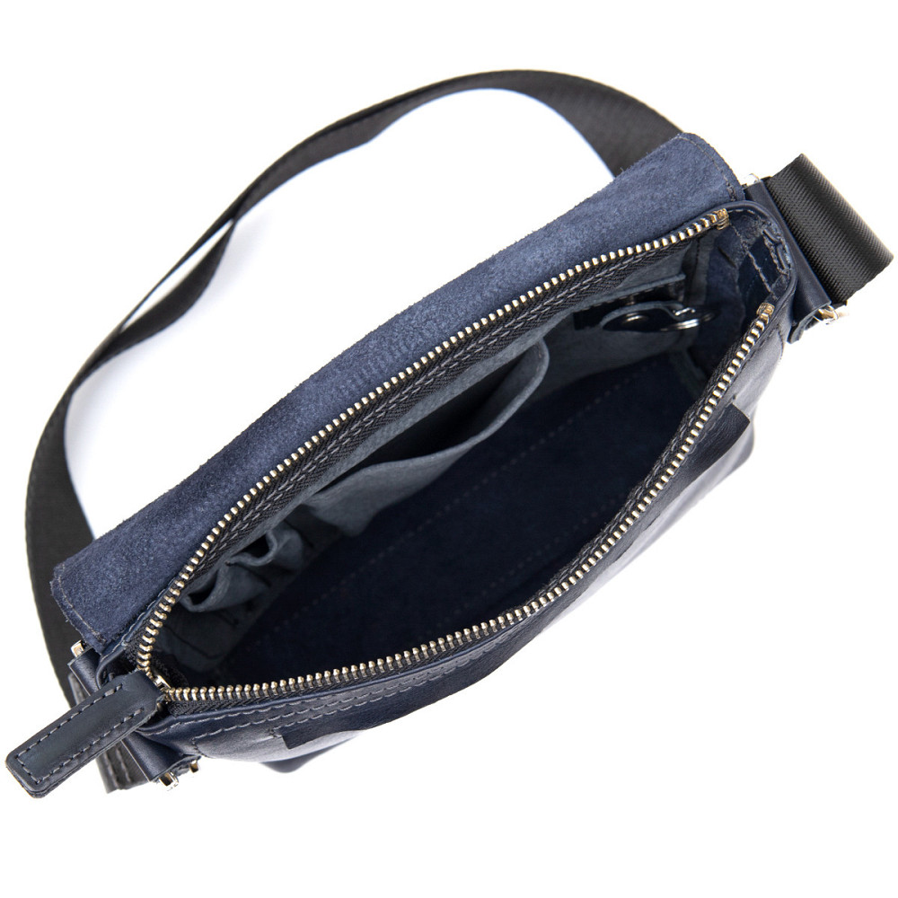 Практична шкіряна чоловіча сумка-месенджер GRANDE PELLE 11433 Темно-синій Київ - фото 5