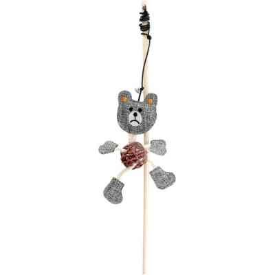 Іграшка для котів Hippie Pet Вудка з ведмедиком сіра 40 см (HIPCW2303010-1) Вінниця