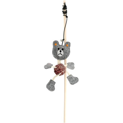 Іграшка для котів Hippie Pet Вудка з ведмедиком сіра 40 см (HIPCW2303010-1) Вінниця - фото 1