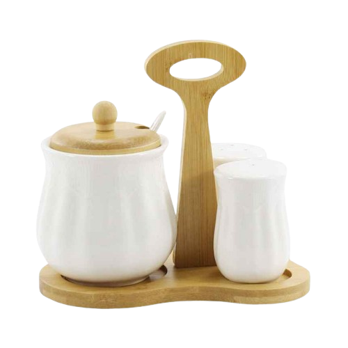 Набір для спецій 3 предмети (для солі/перцю/цукру+дерев'яна стійка) Оптима PJ03318 Житомир - фото 1