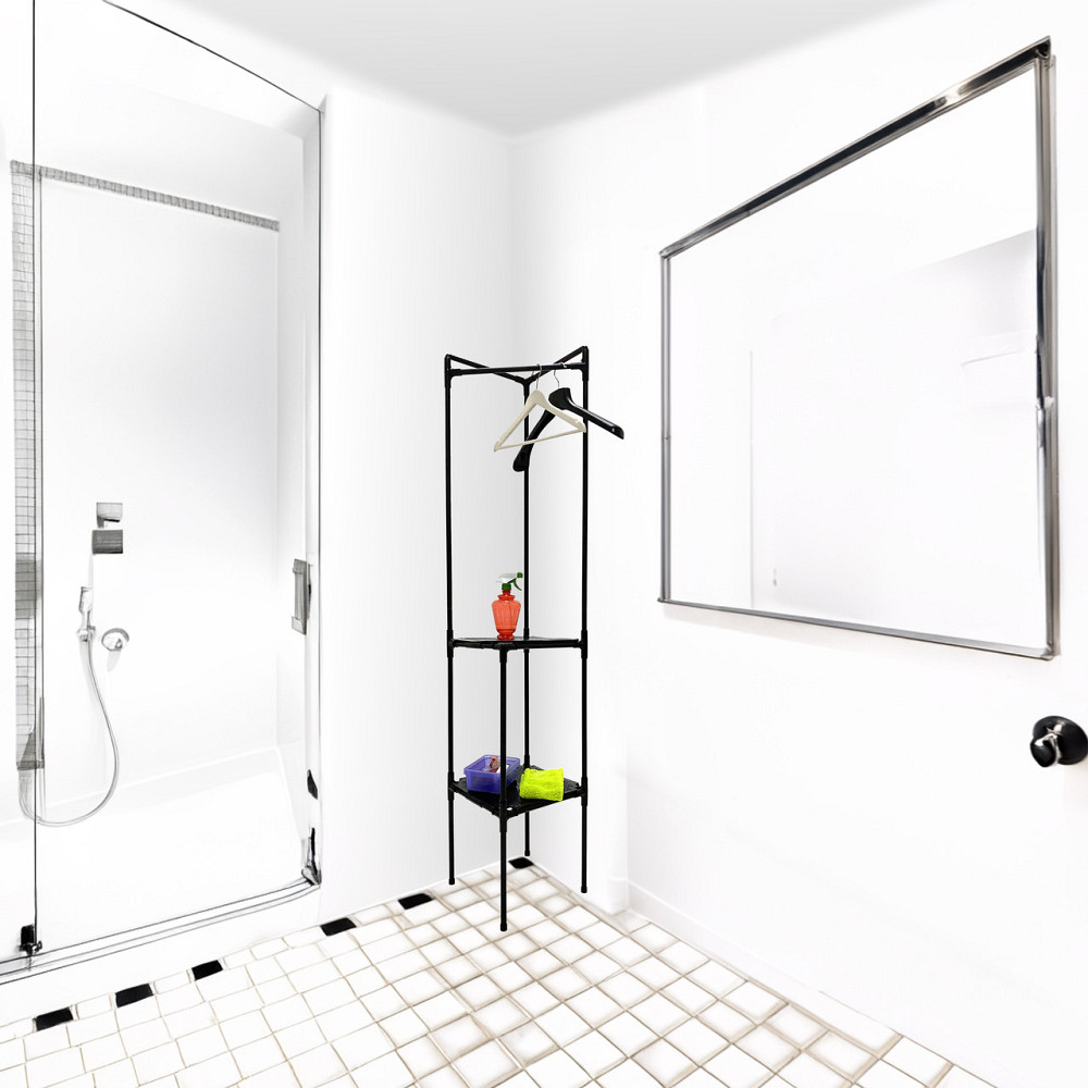 Кутова підлогова полиця у ванну кімнату з вішалкою для плічок Cornetta Бориспіль - фото 6