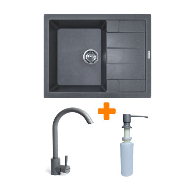 Мойка кухонная Adamant Anila сірий + змішувач та дозатор (182496900304) Винница - изображение 1