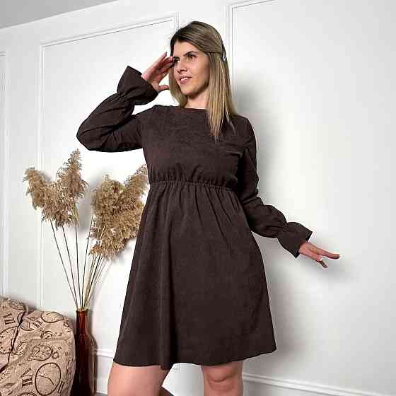 Вельветова сукня із завищеною талією "Wesley" оптом | Батал | Розпродаж моделі Шоколадний, 50-52 Київ