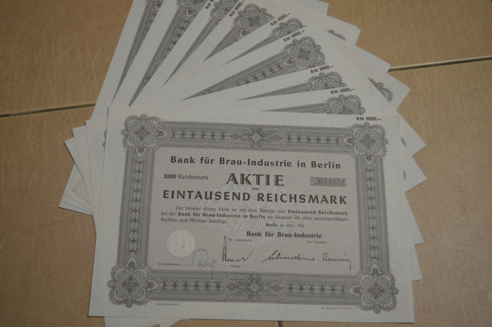 Акция. Германия. Bank Brau-Industrie 1000reichmark 1942 год aUNC-UNC (5 - 25) Полтава - изображение 1