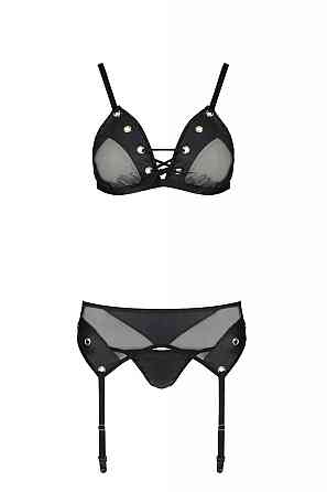 Комплект белья со шнуровкой по лифу и поясом для чулок NESSY SET black S/M - Passion Sex Aura Киев