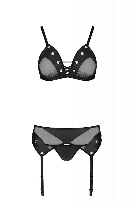 Комплект белья со шнуровкой по лифу и поясом для чулок NESSY SET black S/M - Passion Sex Aura Киев - изображение 3