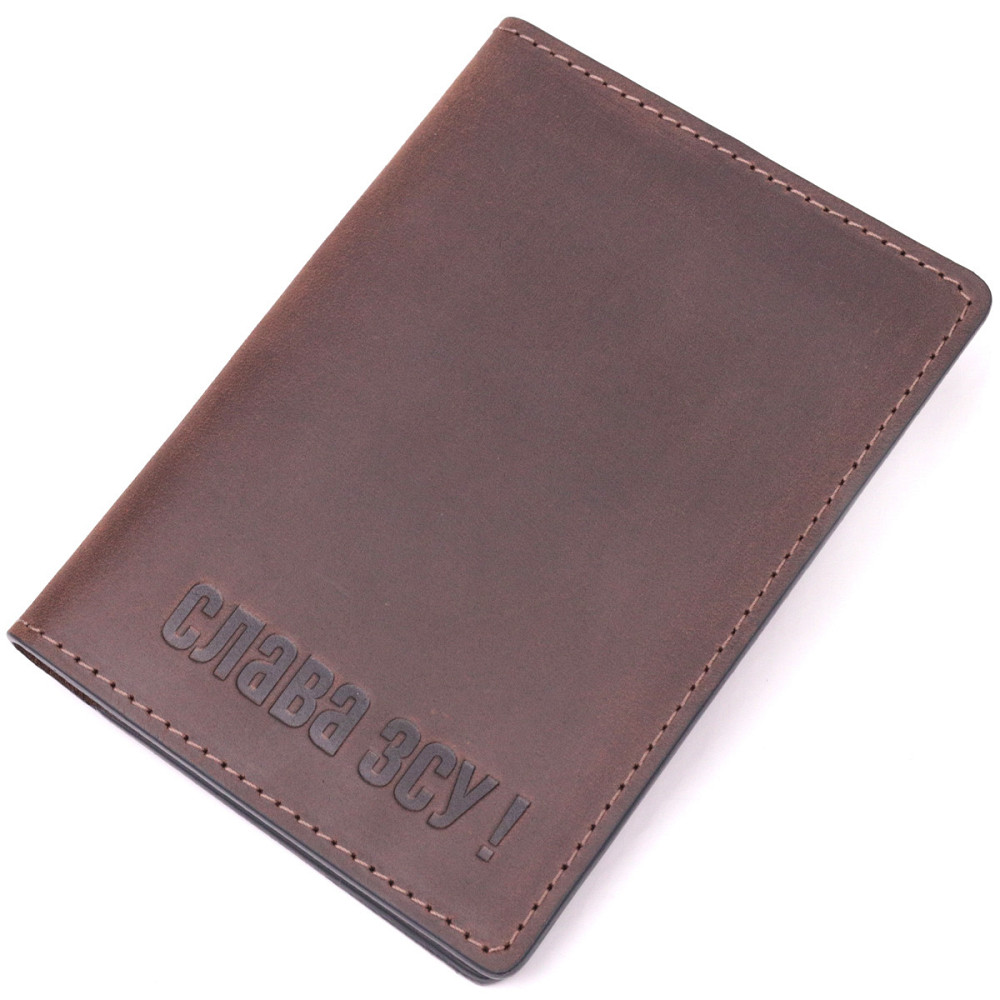 Добротная обложка на военный билет из винтажной кожи Слава ЗСУ GRANDE PELLE 16751 Коричневая Киев - изображение 1