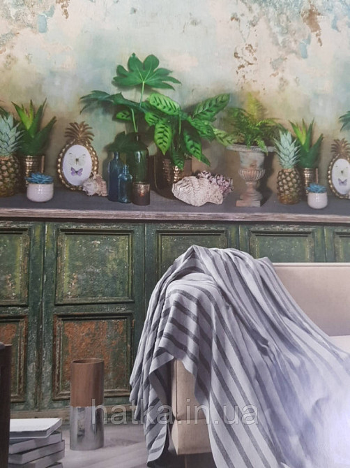 Шпалери вінілові Grandeco One roll one motif 2 A39001 панно ф'южн рослини фрукти підставки на старовинному Київ - фото 1