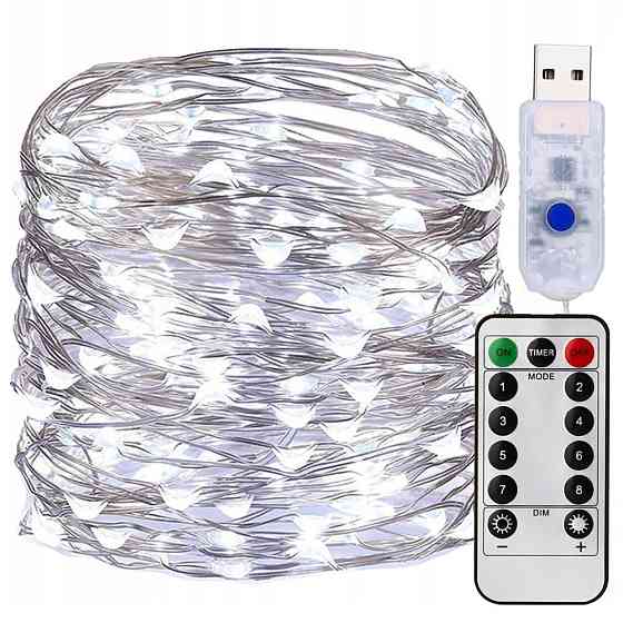 Гирлянда нить Роса от USB,50м,500LED + пульт,Холодный белый SBR Киев