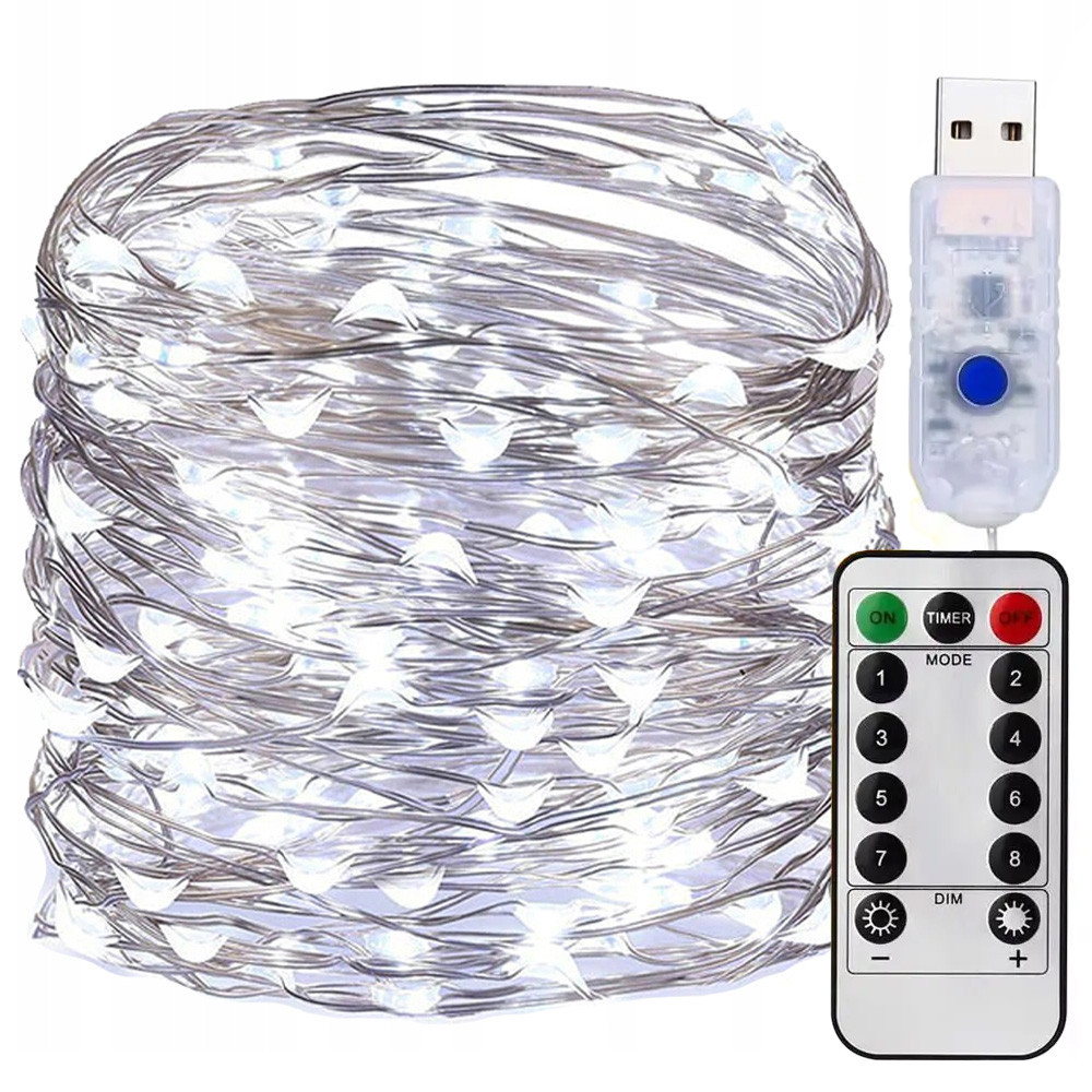 Гирлянда нить Роса от USB,50м,500LED + пульт,Холодный белый SBR Киев - изображение 1