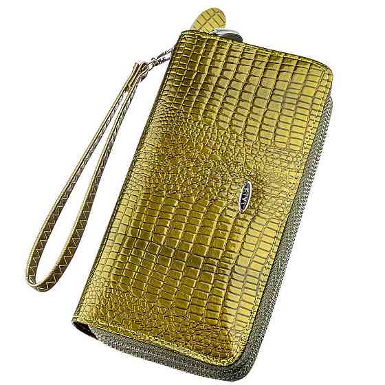 Кошелек женский из экокожи на две молнии лаковый KIVI Хамелеон 19023 Зеленый Киев