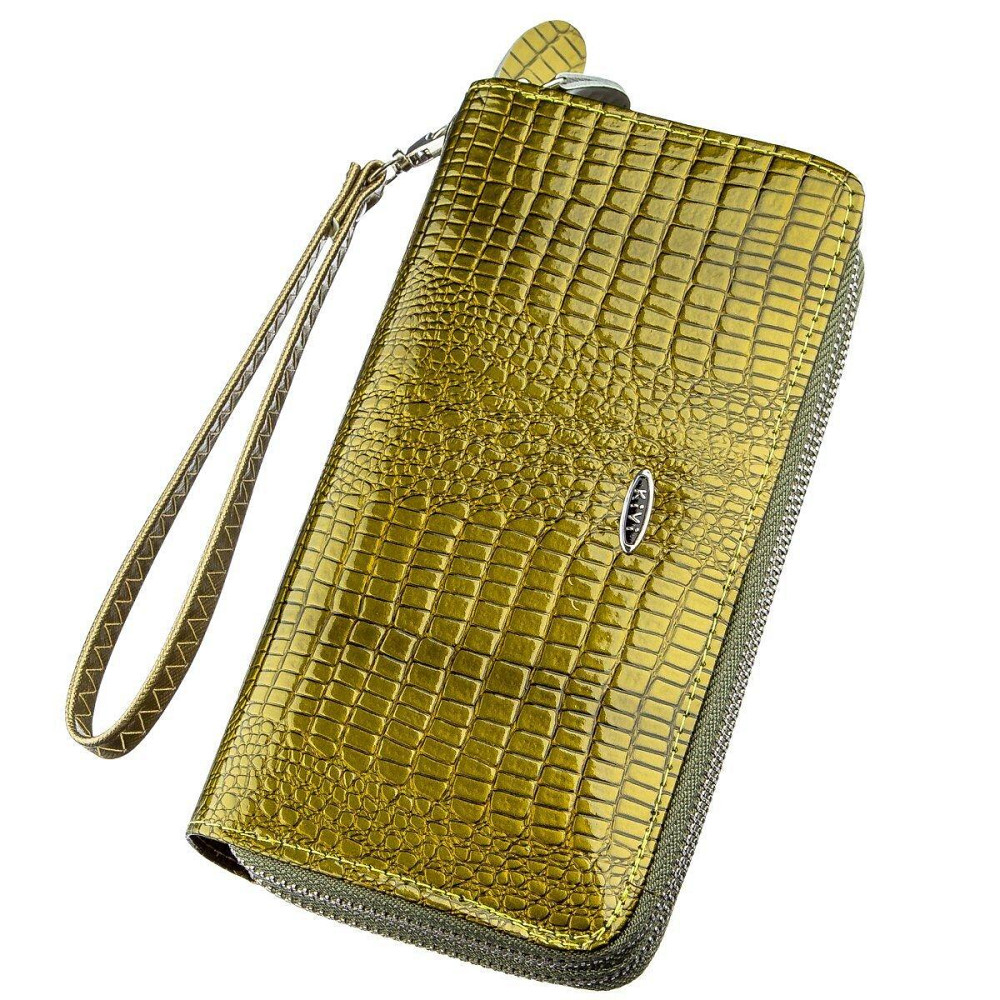 Кошелек женский из экокожи на две молнии лаковый KIVI Хамелеон 19023 Зеленый Киев - изображение 1