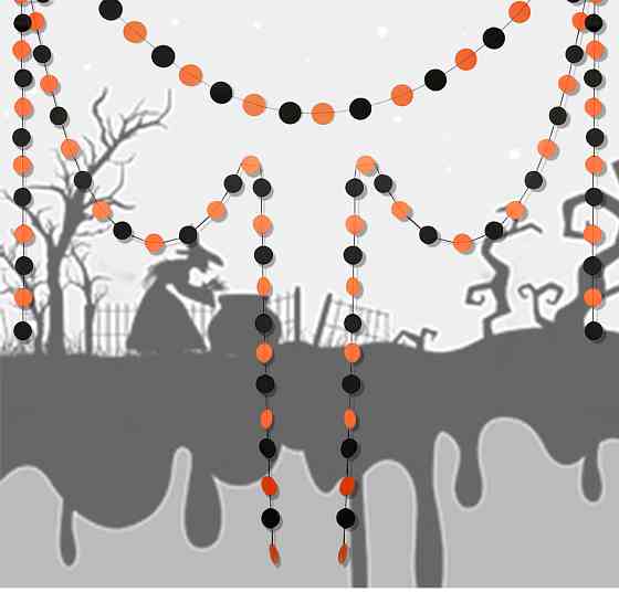 Гирлянда на Хэллоуин из бумаги кружки картонные на нити 4 м на 5 см черно-оранжевый Киев