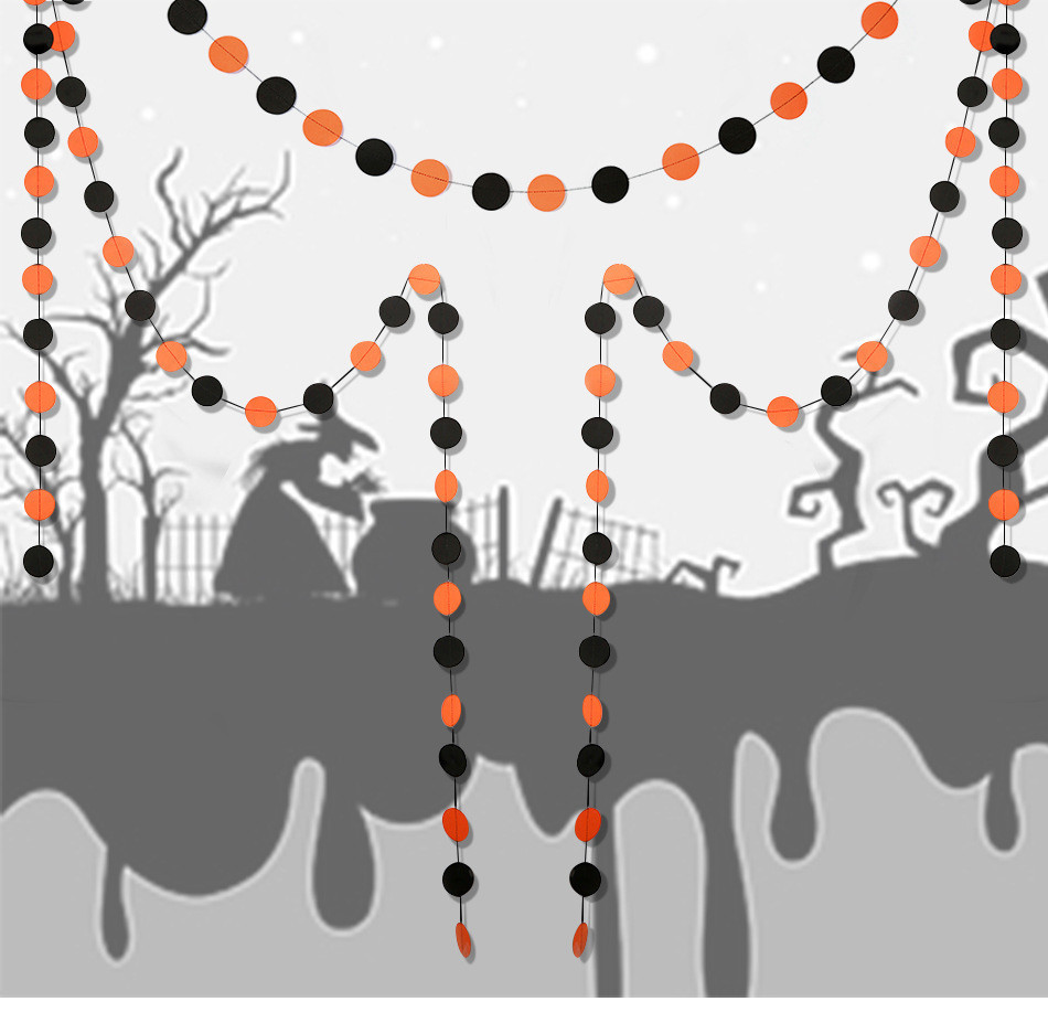 Гирлянда на Хэллоуин из бумаги кружки картонные на нити 4 м на 5 см черно-оранжевый Киев - изображение 1