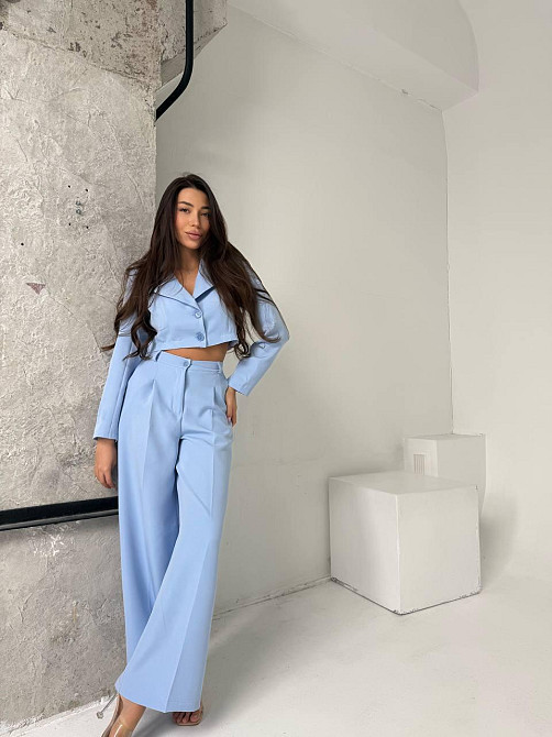 Женский деловой брючный костюм двойка: жакет и брюки костюмка Голубой, 46/48 Одесса - изображение 4