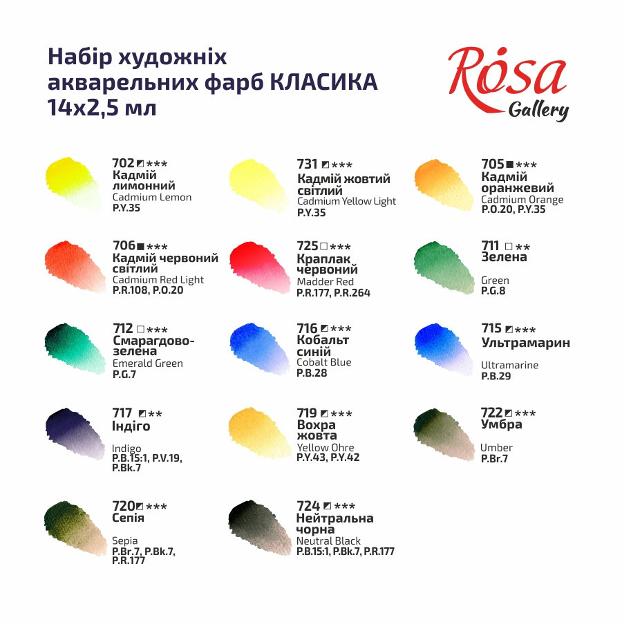Набор акварельных красок CLASSIC металлический пенал Индиго 14кол х 2,5мл кювета ROSA Gallery Киев - изображение 3
