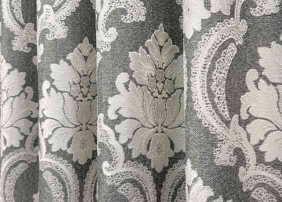 Комплект штор із тканини льон, колекція "Корона Марія" колір графітовий з світло-бежевим 1266ш Київ