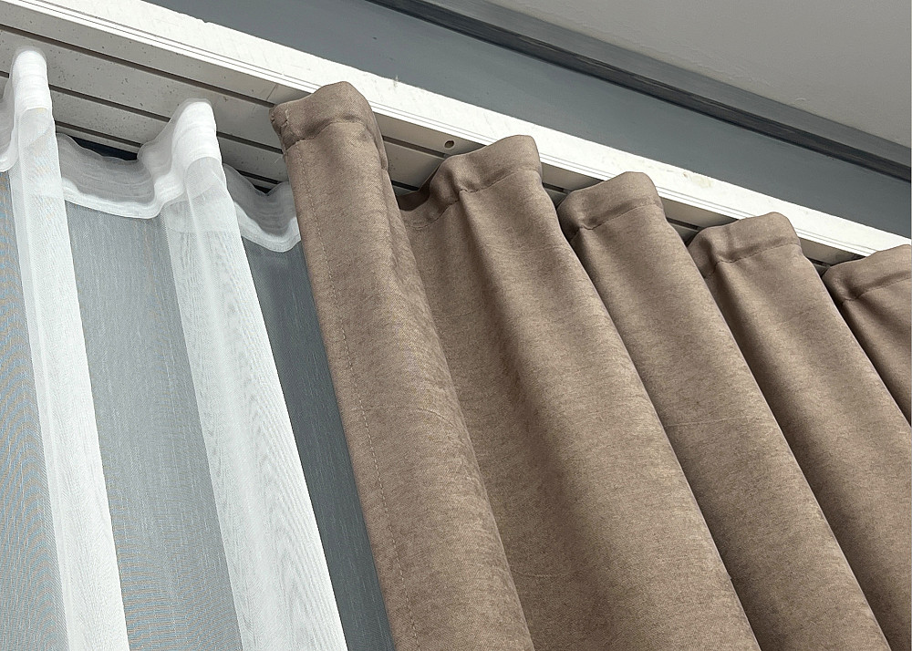 Комплект штор VR-Textil Мікровелюр Petek 150х270 2шт і Тюль 600х270 2018ш-1153т Капучино з білим 71-155/5 Київ - фото 8
