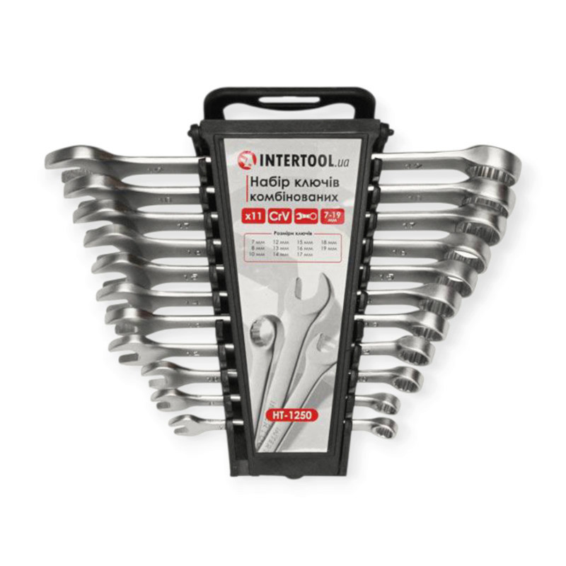 Набір ключів ріжково-накидних 7-19 мм 11 шт (планшет) INTERTOOL Мукачево - фото 1