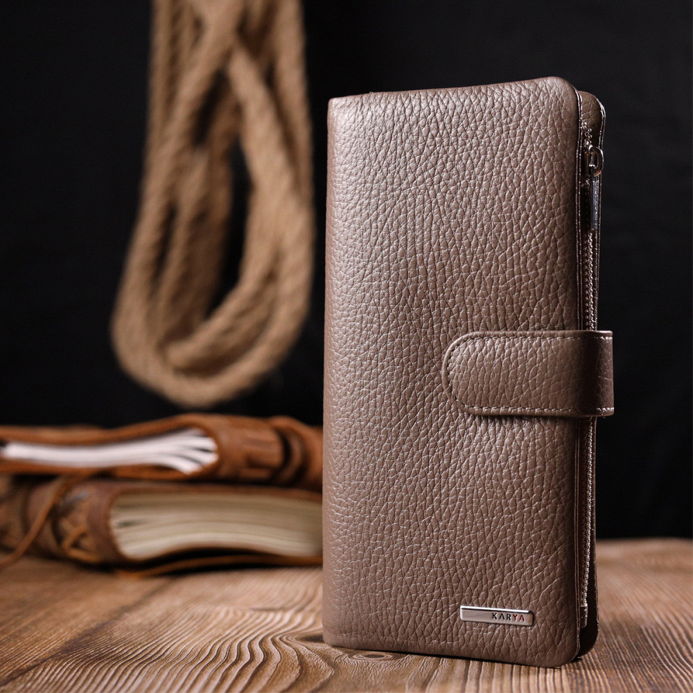 Вместительное женское портмоне из натуральной кожи Бежевый (KARYA) Киев - изображение 3