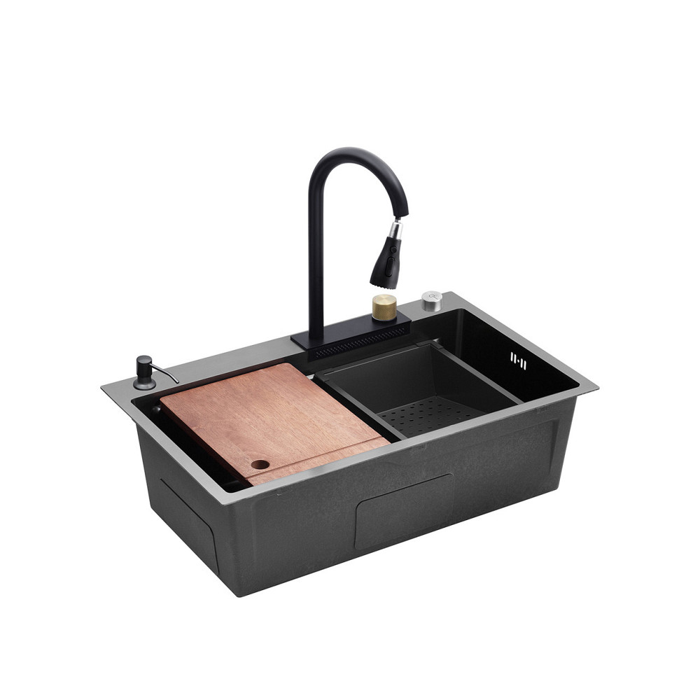 Кухонна мийка з нержавіючої сталі Kroner KRP Schwarze - SET 75х46HM PVD із змішувачем (3/0.7 мм) чорна Київ - фото 8