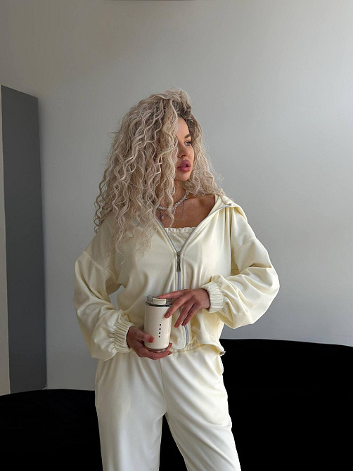 Жіночий велюровий комплект-трійка Молочний, 42/46 Харків - фото 4