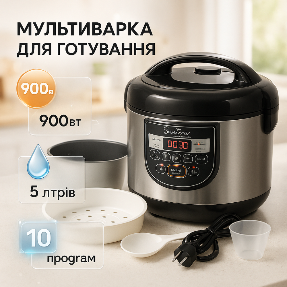 Мультиварка пять литров Suntera AS-1010S 900 Вт, Мультиварка для варки Хорошая бюджетная UD-41 Львов - изображение 10