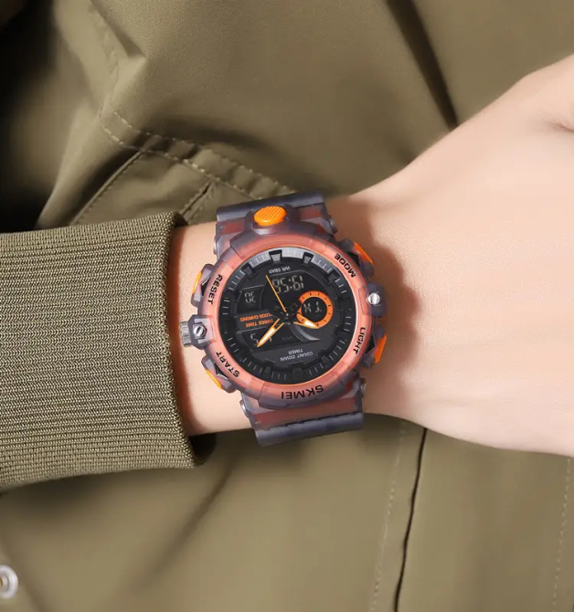 Годинник чоловічий наручний спортивний Skmei 2225 з комбінованим циферблатом (Чорний з помаранчевим) Київ - фото 4
