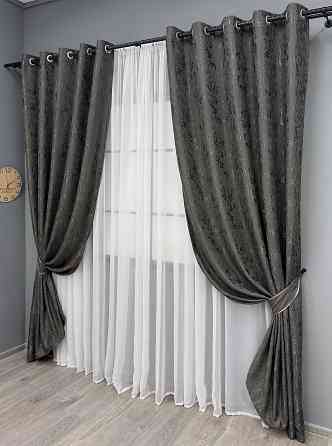 Комплект штор на люверсах VR-Textil Лен мрамор Pavliani № 1667ш Графитовый 150х250 см 2 шт (37-0170) Киев